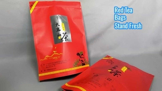 túi khóa zip tự đứng màu đỏ đựng trà đen