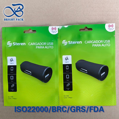 Túi đóng gói cáp dữ liệu USB in tùy chỉnh, túi có khóa kéo 3 mặt