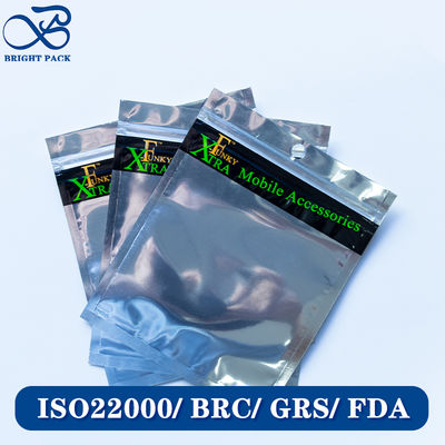Túi nhôm in tùy chỉnh nhẹ cho bao bì sản phẩm điện tử với khóa kéo có thể đóng lại.