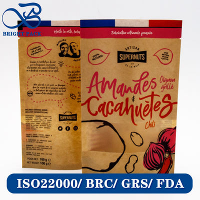 Túi giấy Kraft có thể tái chế và phân hủy sinh học để đóng gói thực phẩm với cửa sổ trong suốt và các mẫu in có thể tùy chỉnh.