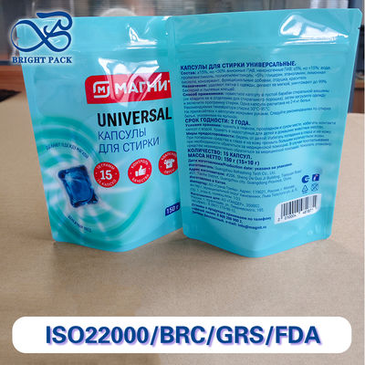 Túi đứng in CMYK độ phân giải cao và in kỹ thuật số để đóng gói viên giặt.