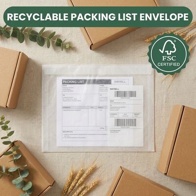 Không có nhựa Biodegradable FSC chứng nhận Danh sách đóng gói phong bì giấy tài liệu kèm theo túi tự dán nhãn vận chuyển ví