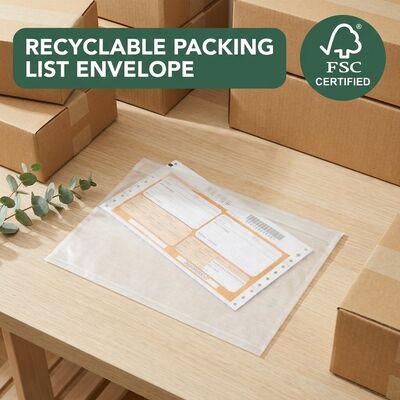 Không có nhựa Biodegradable tái chế Giao hàng phong bì giấy Danh sách đóng gói túi tự dán nhãn vận chuyển Tài liệu ví